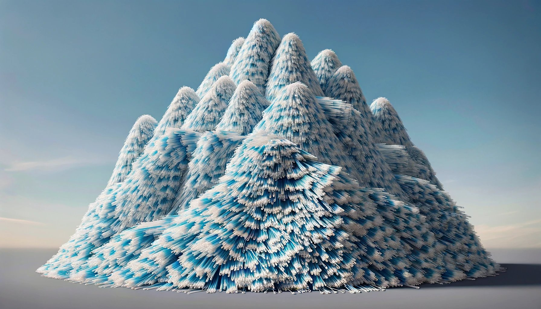 A large mountain composed entirely of dental floss picks similar to the one shown in the uploaded image. The mountain is made up of numerous floss pic