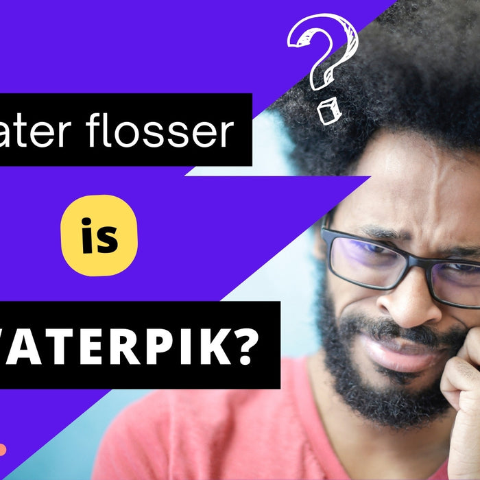 The image of the man looking puzzled aligns well with the theme of confusion between "Waterpik" and "water flosser."