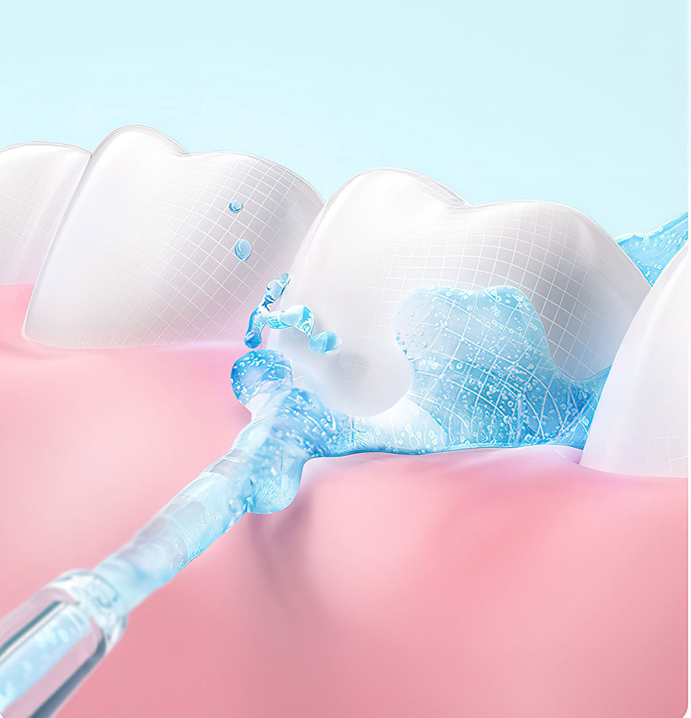 flossing teeth with flosmore® water flosser