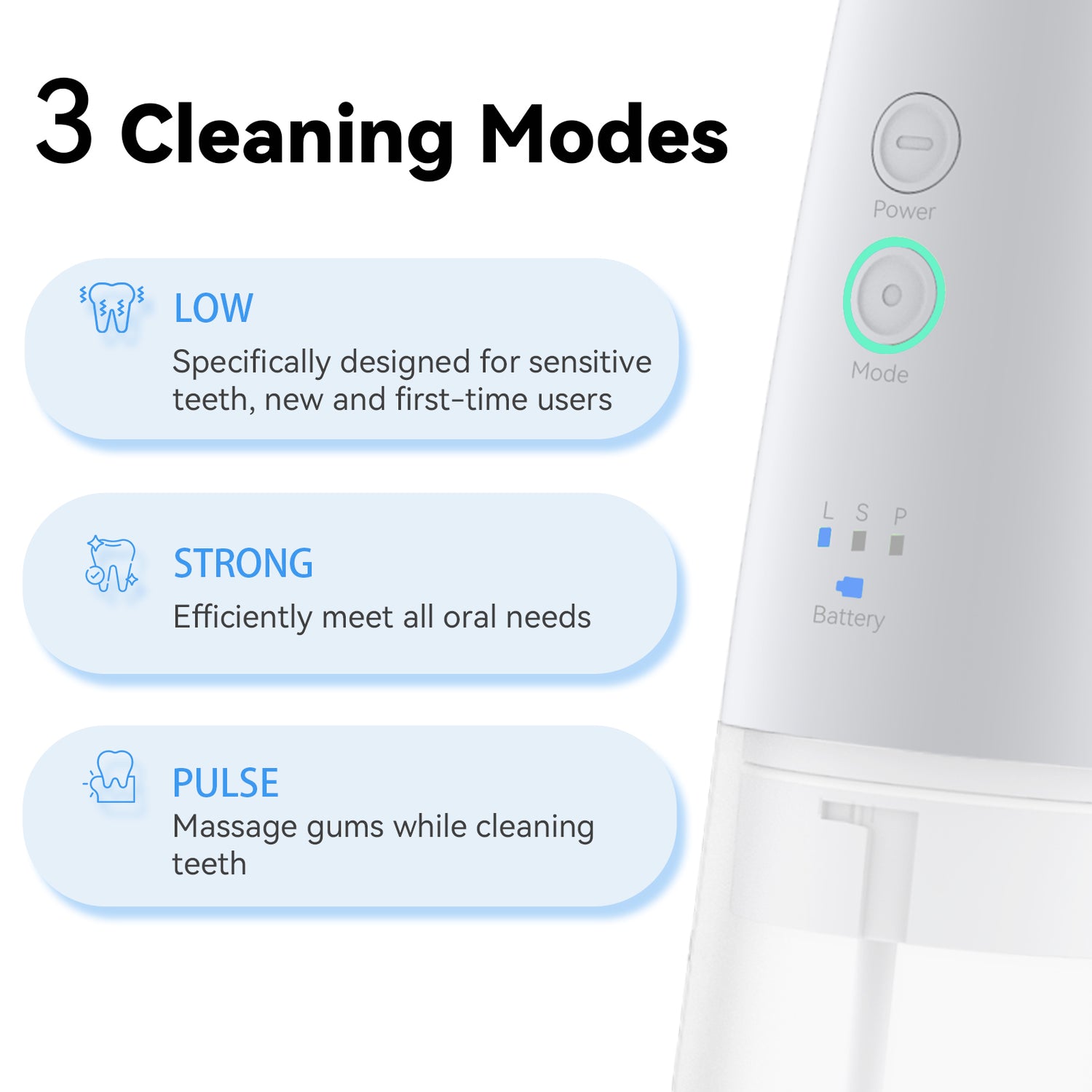 flosmore fl01b water flosser with low strong pulse cleaning modes