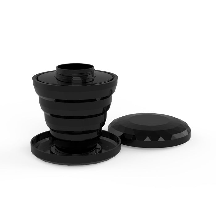 a foldable cup and cover with black color